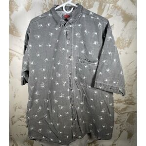 Vintage Hysteria Shirt L Gray Black Wash 80s Preppy SS Button Up Men's Retro